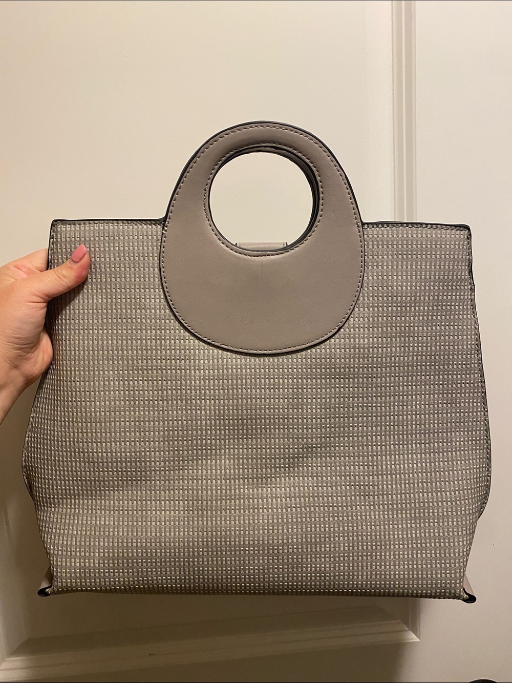 Moda Luxe Gray Circular-Handle Woven Tote